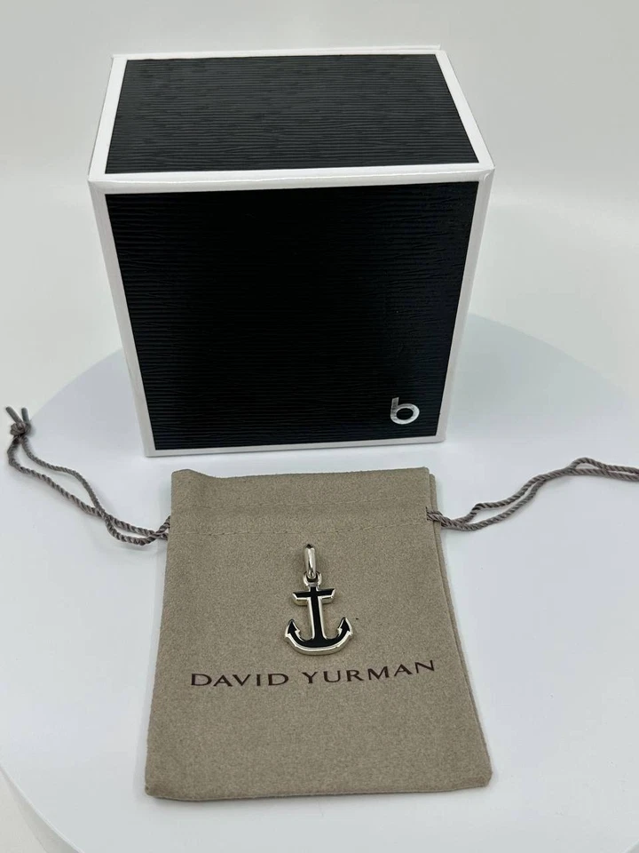 Autêntico pingente masculino amuleto âncora DAVID YURMAN prata esterlina ônix preto - Imagem 3 de 4