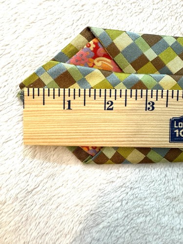 Ted Baker London Tie Green Diagonal Squares Pink Contrast EUC - Picture 8 of 9