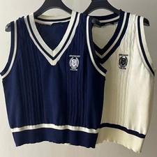 School Style Casual Knitted Vest for Women V Neck Spring Autumn Sweater