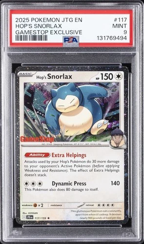 2025 POKEMON JTG EN-JOURNEY TOGETHER GAMESTOP EXCLUSIVE #117 HOP'S SNORLAX PSA 9