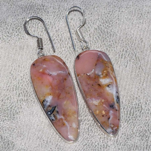 Peruvian Pink Opal 925 Silver Plated Gemstone Earrings 2.2" GW
