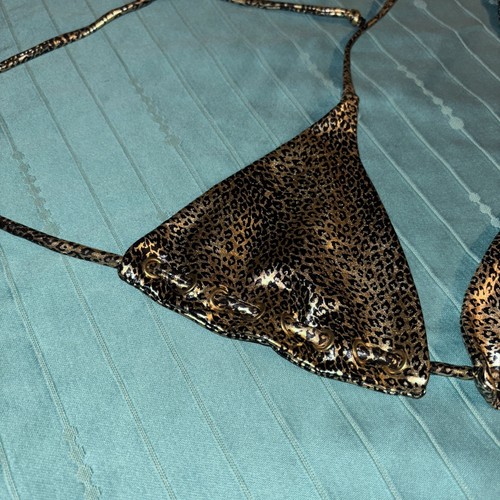 Women's Small Swim Bikini Set Leopard Animal Print Gold Tie String Nwot - Picture 6 of 21
