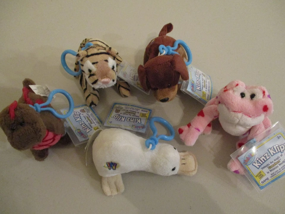 Webkinz Kinz Klip's x5 Love Frog, Google, Tigre, Dino de Cacao, Perro Marrón con códigos Foto 2 de 2