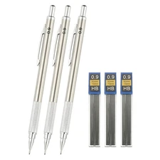 0.9 mm Mechanical Pencil Set with Lead Refills for Writing, Silver