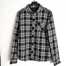 ALLSAINTS SPITALFIELDS Men  s Plaid Quilted Shacket Size L Black White