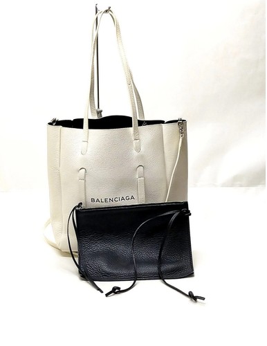 Balenciaga Everyday Tote White Calfskin Leather Shoulder Crossbody Bag Authentic