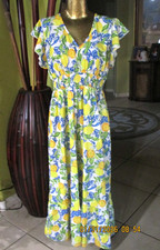 SHEIN LONG MAXI DRESS LEMONS! WIDE ELASTIC UNDER BUST LARGE RUFFLE AT BOTTOM X L