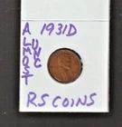 1931 D  AU   LINCOLN  CENT  ~ 1931D ALMOST UNCIRCULATED ~RS COINS #35i FREE SHIP
