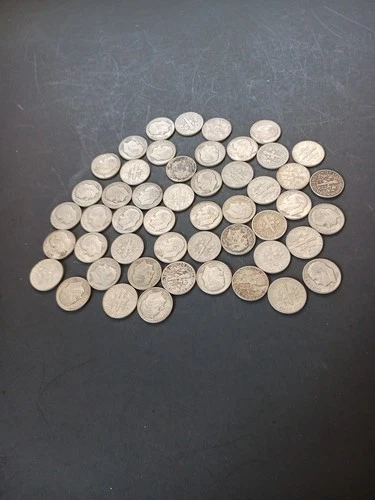 1950 to 1959 Silver Dimes Lot of 50 Circulated Coins