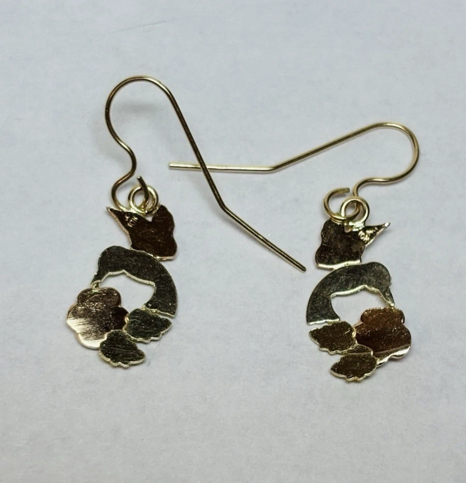 10k Yellow & Rose Gold Hummingbird Heart Dangle Earrings - Image 2 of 4