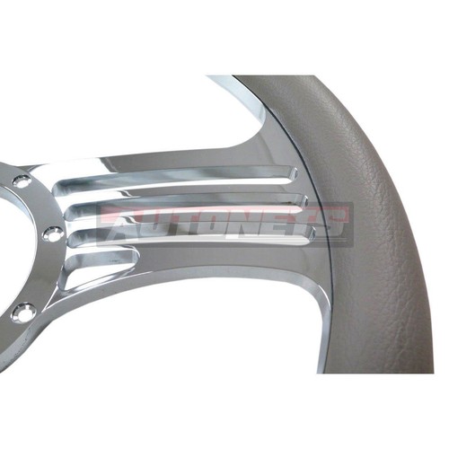 Adaptador de bocina de volante de aluminio cromado 14" cuero gris Chevy GM Pontiac - Imagen 2 de 3