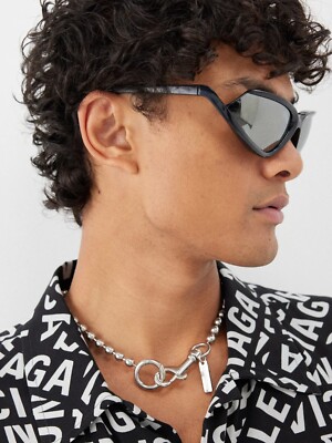 Balenciaga Men Sunglasses Black Silver Mirror Wraparound  display picture 2
