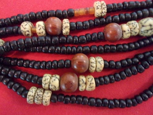 Wooden Bead Necklace, Black, Brown and White w/marble black in it - Picture 4 of 9