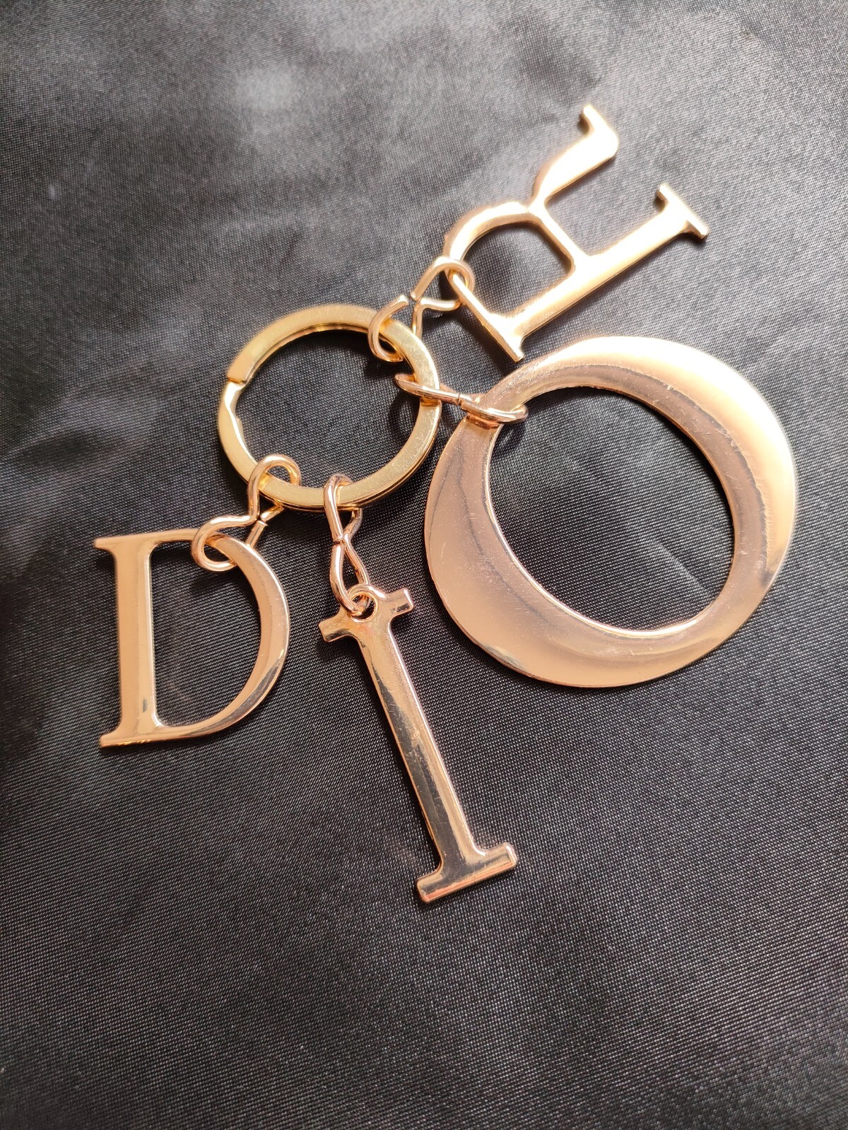 CHRISTIAN DIOR Auth. LOGO Gold Tone Keyring Charm Key… Gem