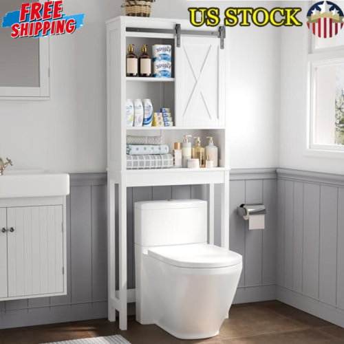Over The Toilet Storage Cabinet Space Saving Organizer Adjustable Shelf Bathroom
