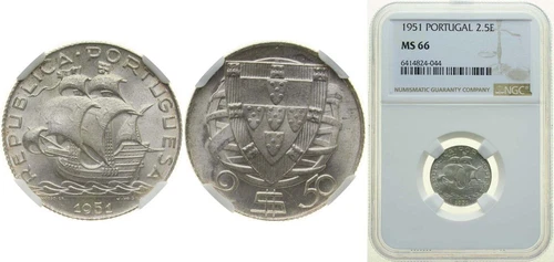 Portugal 1951 250 Escudos Silver 650 NGC MS 66