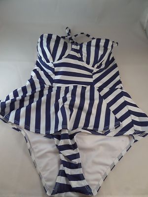 NWT Lolli Beauty on the Shore Striped Perplum 1pc Swimsuit Small Blue White