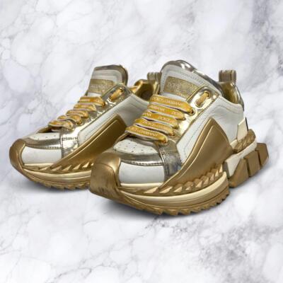 【関税&送料込み】Dolce & Gabbana Vit.St.Dauphine+Oro Luxury Dolce&Gabbana Super King Sneakers in White Gold w