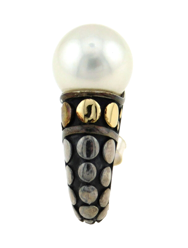 John Hardy 925 Sterling & 18K Gold Dot Pearl Huggie Curved Earring *SINGLE* - Picture 2 of 7