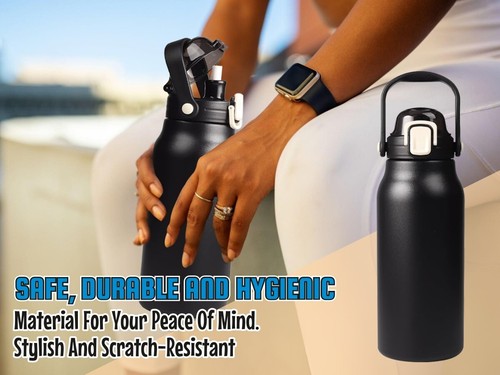 1400ml Stainless Steel Double Wall Insulated Vaccum Sipper Water Bottle - Black - Picture 5 of 18