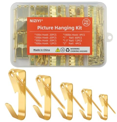 152Pcs Picture Hanging Kit, Picture Hangers 10lb, 20lb, 30lb, 50lb, 152 Pieces - Picture 1 of 7