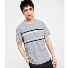 Sun  Stone Mens Gray Striped Cotton T-Shirt NWT