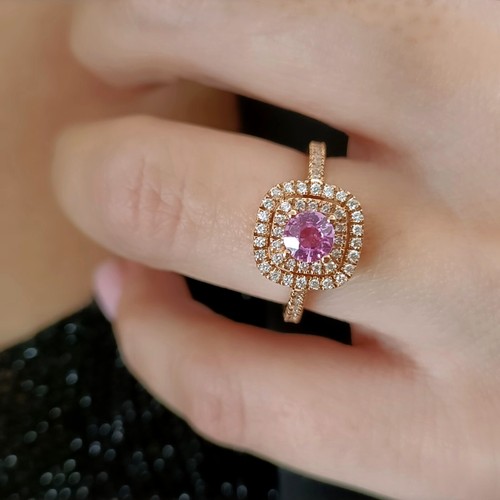 Anello ZAFFIRO ROSA naturale e doppio giro DIAMANTI 0,34 CT oro ROSA 18 kt 750 - Foto 7 di 14