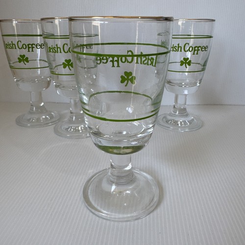 Irish Coffee Glasses Shamrock Gold Trim Hotel Quality Set of 4 Liqueur Bar Glass - Picture 4 of 12