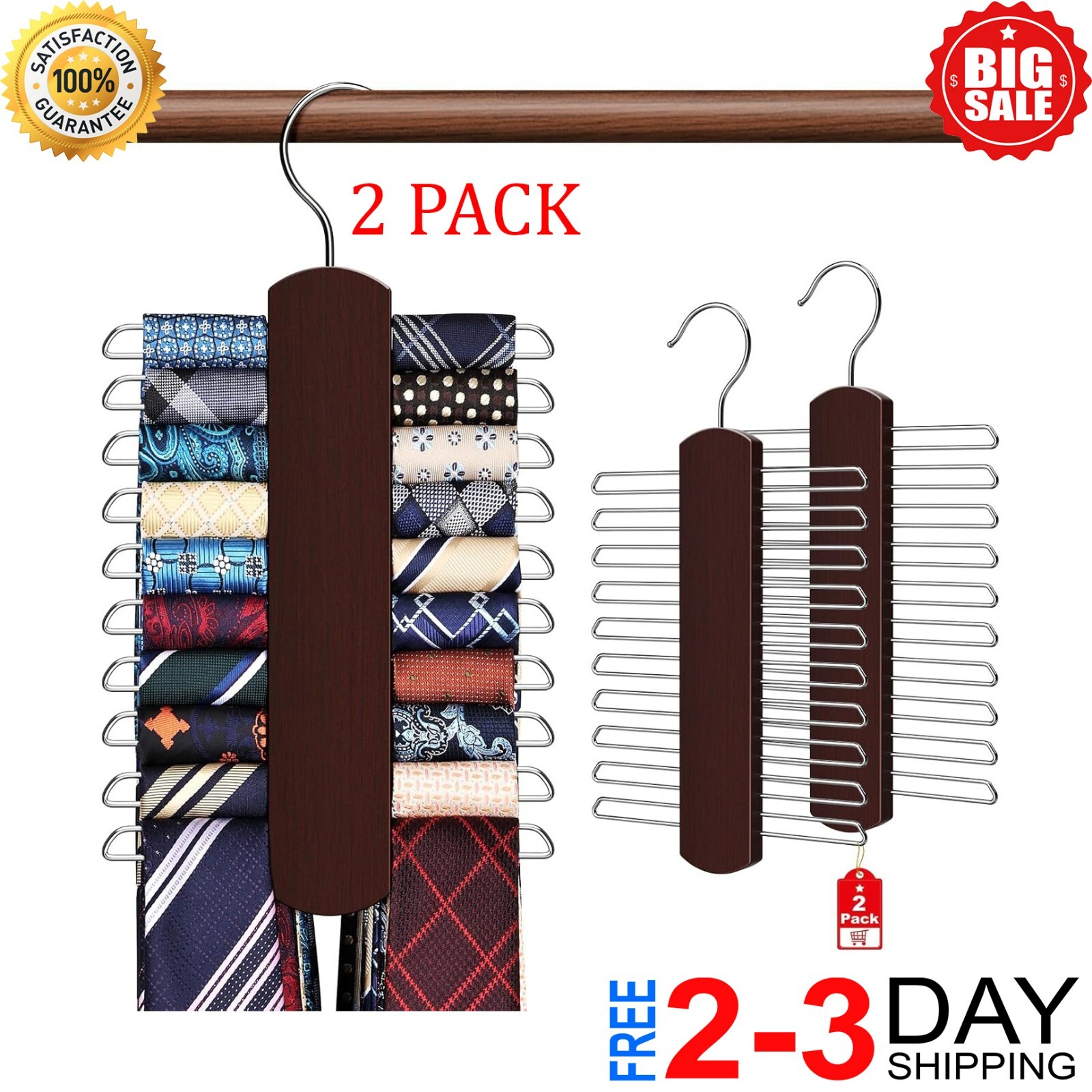 2 Pack Tie Hanger with 40 Hooks, Space Saving Necktie Organizer for Men, Large C