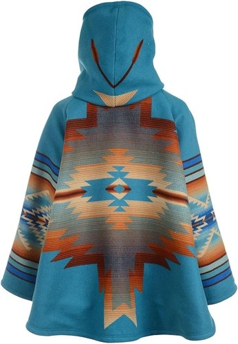 Damen Oversize Kunst Wolle Vintage Azteken Ethno Geometrisches Muster Kapuze - Bild 3 von 33