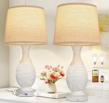 Farmhouse Table Lamps for Bedroom - Bedside Lamps Set of 2 with USB C A,...