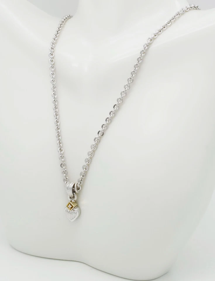 Collar con cable de corazón de plata esterlina y oro amarillo de 18 k Judith Ripka de 16,0" pulgadas Foto 2 de 4