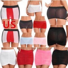 Woman Sheer Micro Mini Skirt Stretchy See-Through Transparent Low Rise Skirt