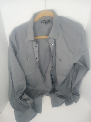 Express Shirt Men's Medium Grey Long Sleeve Button Up Modern Fit Cotton
