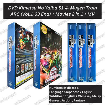 DVD Kimetsu No Yaiba S1-4+Mugen Train ARC (Vol.1-63 End) + Movies 2 in 1 + MV