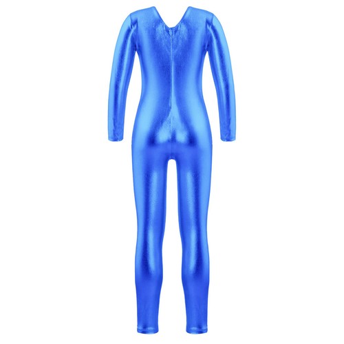 Girls Shiny Round Neck Footless Unitard Full Body Catsuit Dance Leotard Jumpsuit - Picture 19 of 33