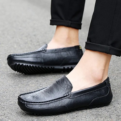 Genuine Leather Men's Casual Shoes Breathable Loafers Soft Slip on Office Shoes - Picture 7 of 24
