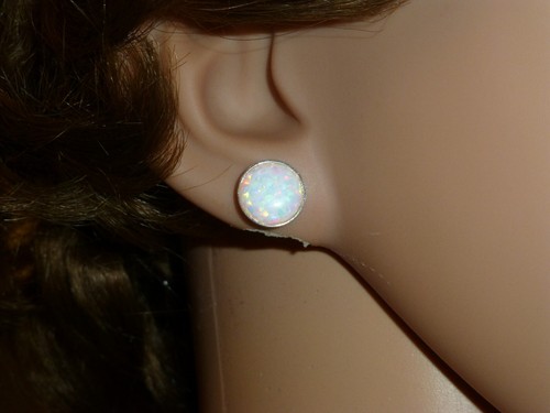 Ohrringe Ohrstecker Opal Imitat Cabochon Weiß Silber 925 Gold -versch. Grössen- - Bild 6 von 15