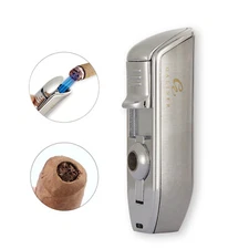 Galiner Silver 3 Jet Flame Cigar Lighter Punch Metal Gas Windproof Torch Lighter