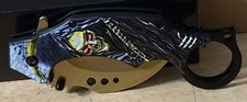 GRIM REAPER SKULL GOTHIC HORROR SCARY SPRING ASSISTED KNIFE BELT CLIP GOLD