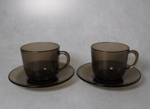 Vereco, France - Two Smoke Brown Cup & Saucer Sets - Multiple Sets Available - Picture 3 of 3