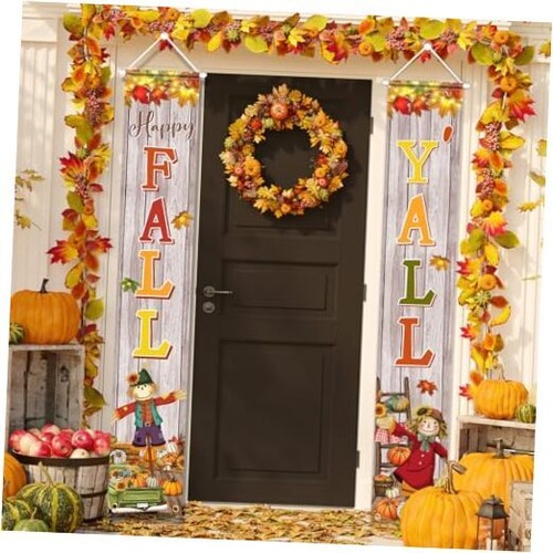 Thanksgiving Hanging Happy Fall Y'all Banner Party Decorations Porch Sign