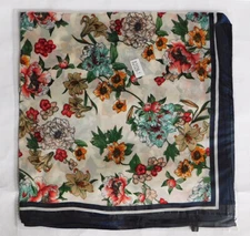 NEW ELEGANT WOMEN SQUARE SATIN SHAWL WRAP SCARF FLORAL PRINT - WHITE  S2028