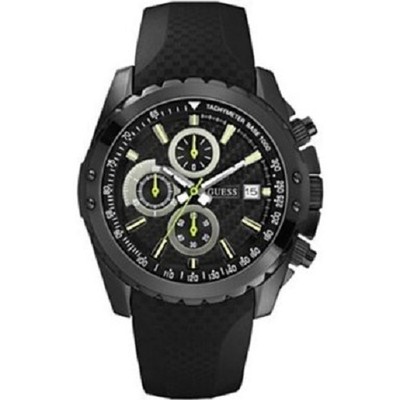 New Authentic Guess Lime Accent Chronograph Black Silicone Strap 46mm U15068G1 