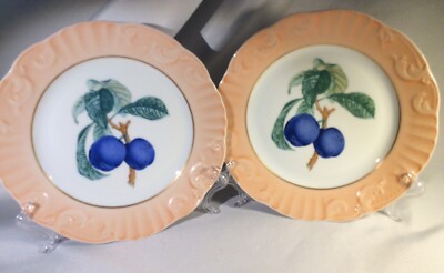 Mottahedeh Summer Fruit, Salmon Band: Salad Plates Set Of 2, Identical 7 7/8''