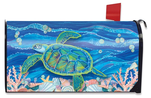 Swimming Sea Turtle Summer Magnetic Mailbox Cover Nautical Briarwood Lane - Picture 1 of 5