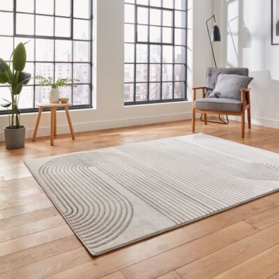 APOLLO ABSTRAKTE TEPPICHE GESTREIFT STRUKTUR GROSS 3D MODERN GRAU/ELFENBEIN 160 x 220 cm