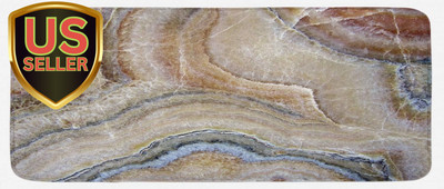 Marble Kitchen Mat, Surreal Onyx Stone Surface Pattern Pale Blue Details Picture