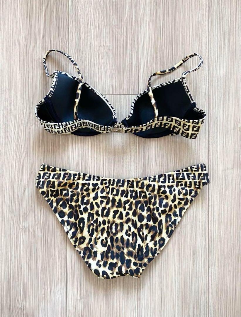 Authentic Fendi Vintage Bikini Swimsuit Leopard Zucca Size