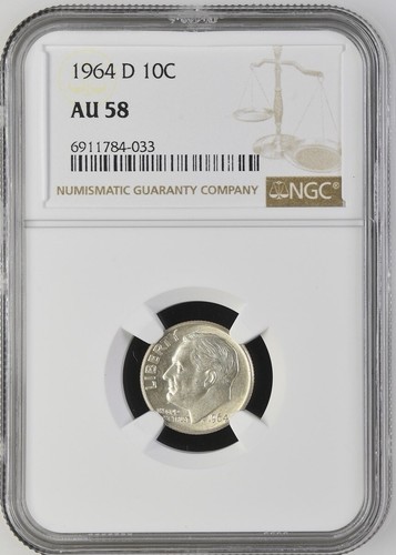 1964-D Roosevelt DIme 10C - NGC AU 58